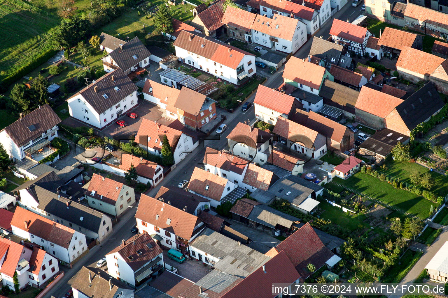 Saarstrasse from the southwest in Kandel in the state Rhineland-Palatinate, Germany from above