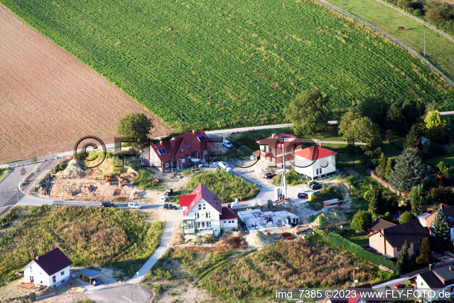 Drone image of New development area on the Höhenweg in Kandel in the state Rhineland-Palatinate, Germany