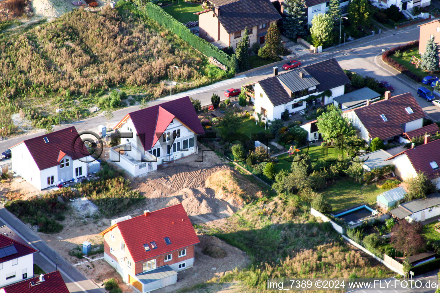 New development area Am Höhenweg in Kandel in the state Rhineland-Palatinate, Germany seen from a drone