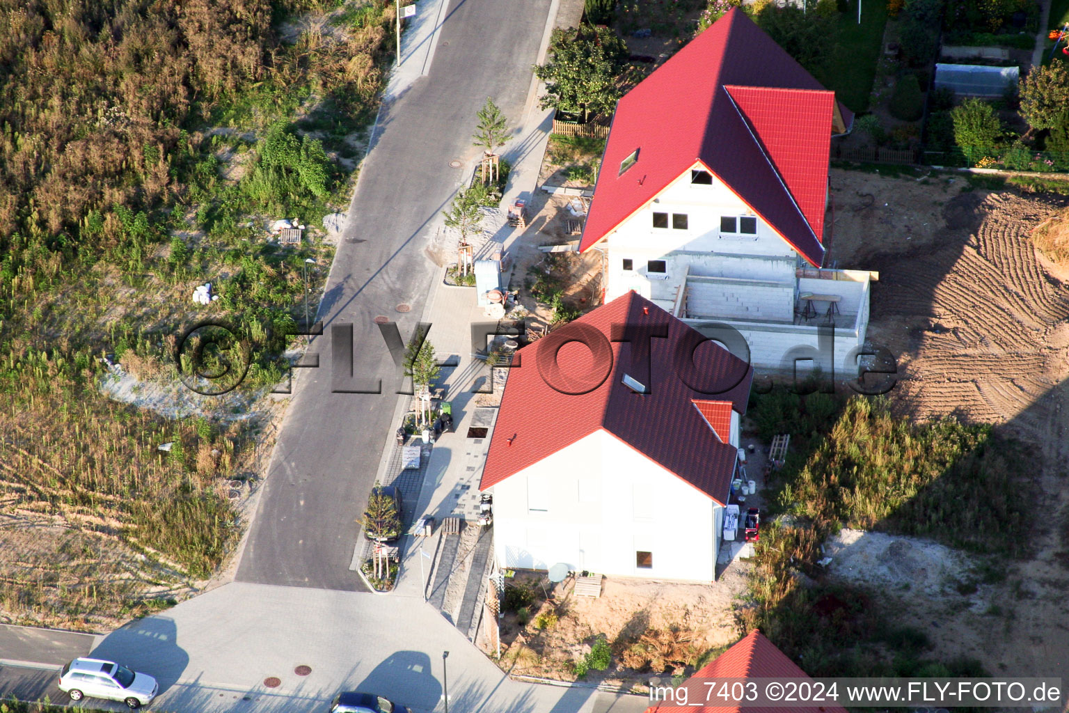 New development area on the Höhenweg in Kandel in the state Rhineland-Palatinate, Germany from the drone perspective