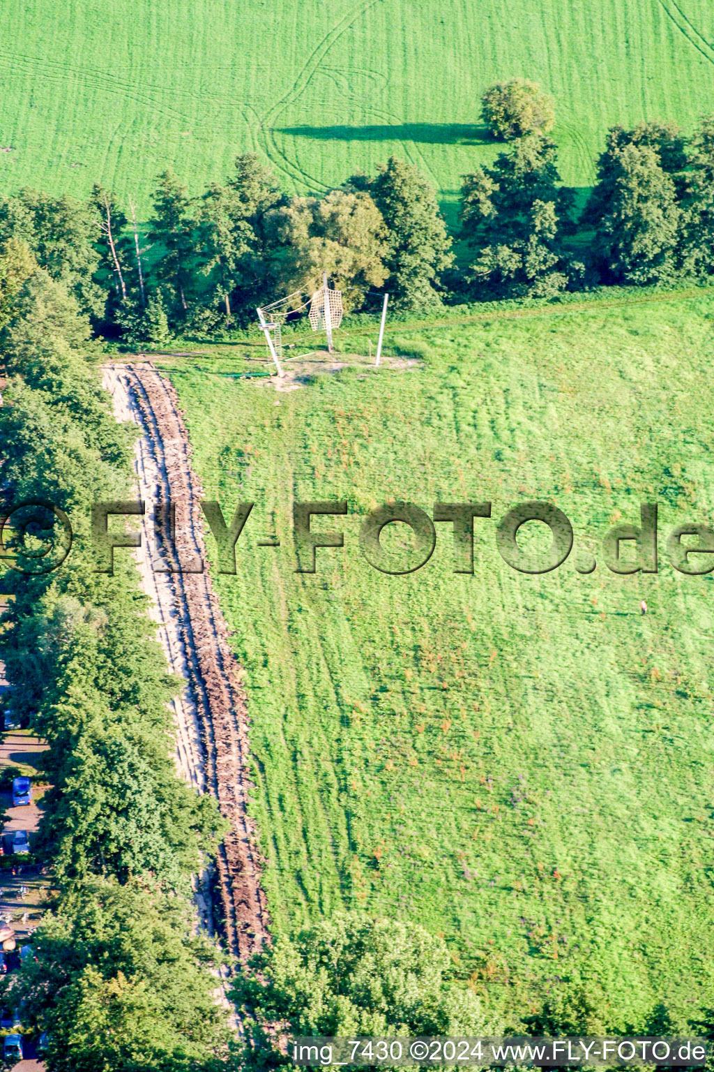 Fun-Forest giant zip line at the forest swimming pool in Kandel in the state Rhineland-Palatinate, Germany