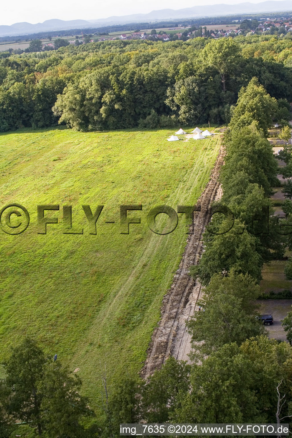 Giant zip line from Fun-Forest at the forest swimming pool in Kandel in the state Rhineland-Palatinate, Germany