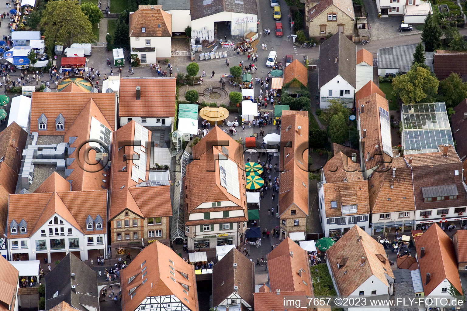 Aerial view of City festival, Hauptstr in Kandel in the state Rhineland-Palatinate, Germany