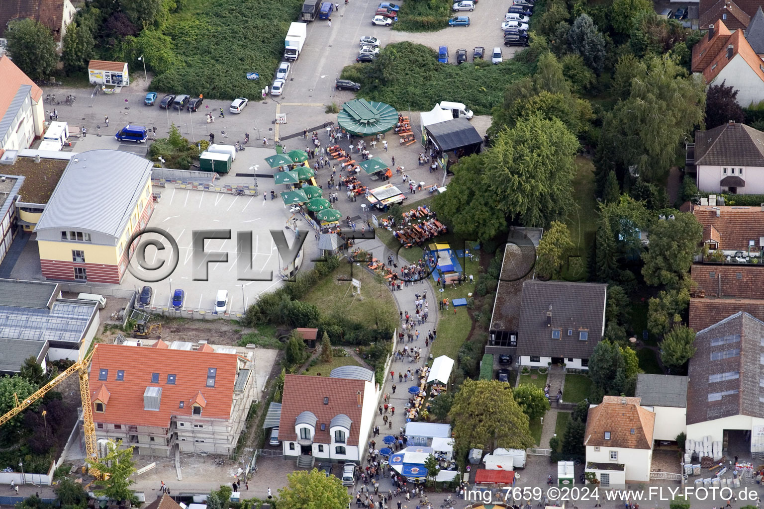 Aerial view of City festival, Verbandsgemeindeplatz in Kandel in the state Rhineland-Palatinate, Germany