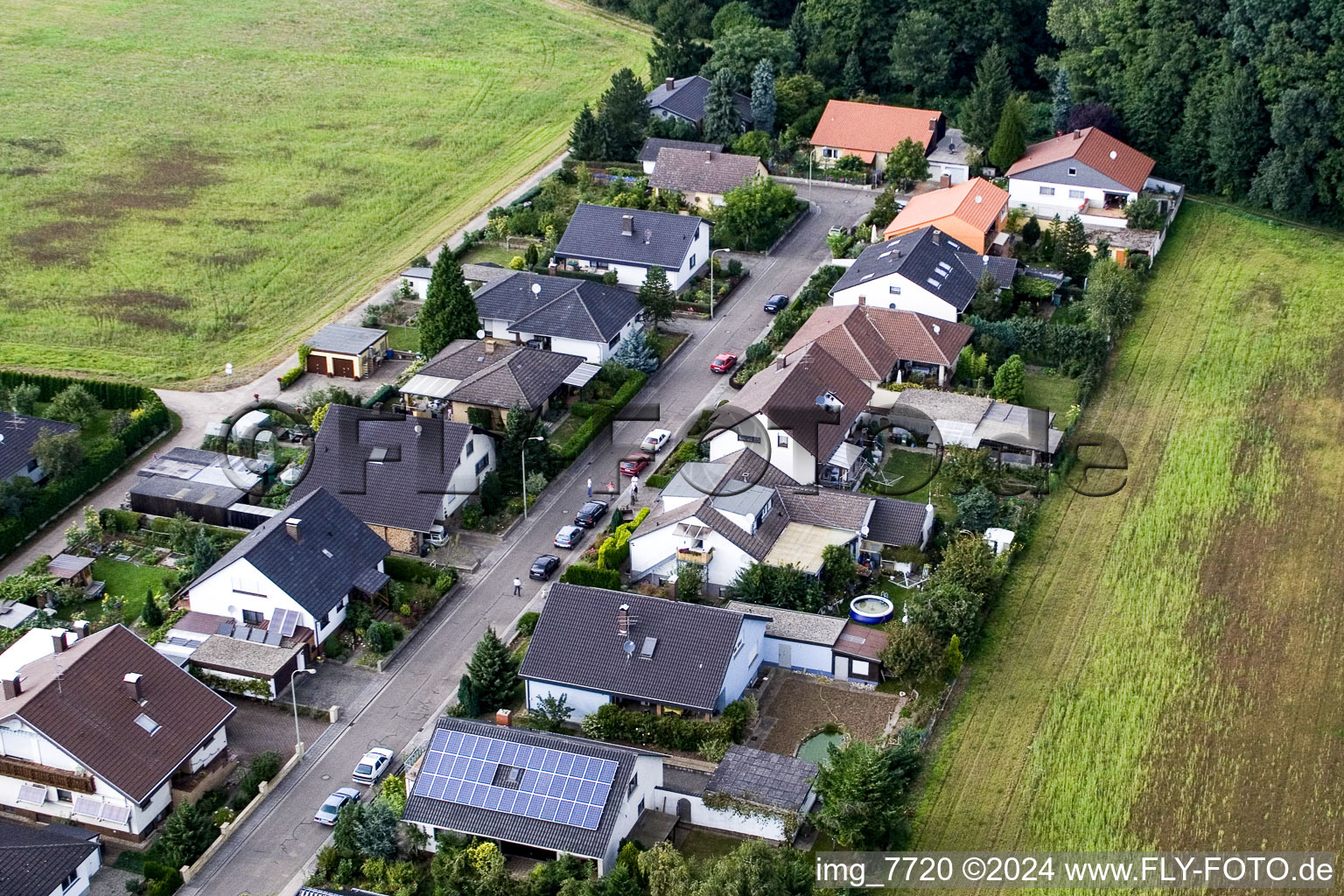 Oblique view of Waldstr in Erlenbach bei Kandel in the state Rhineland-Palatinate, Germany