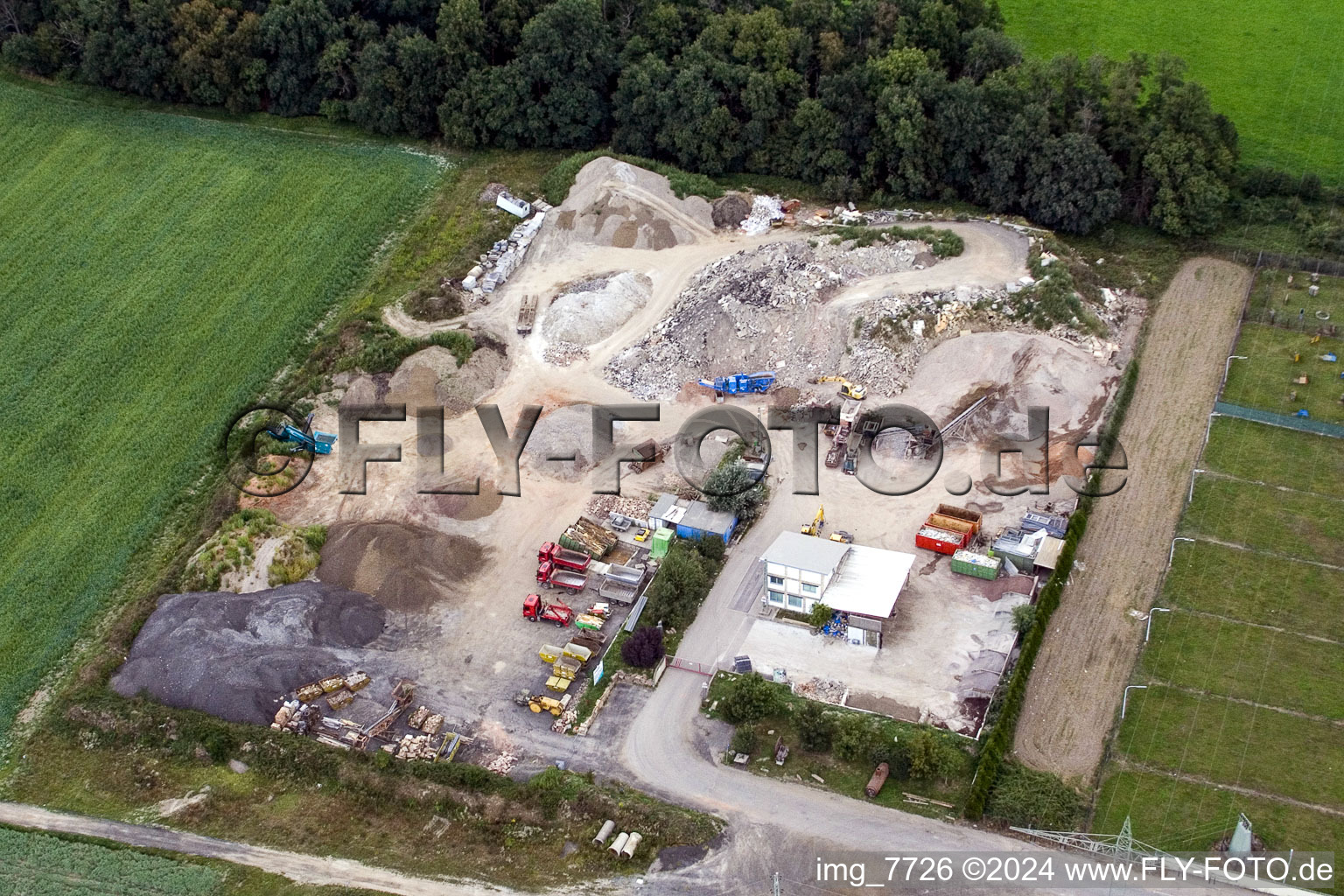 Aerial view of Construction waste recycling Gaudier in the district Minderslachen in Kandel in the state Rhineland-Palatinate, Germany