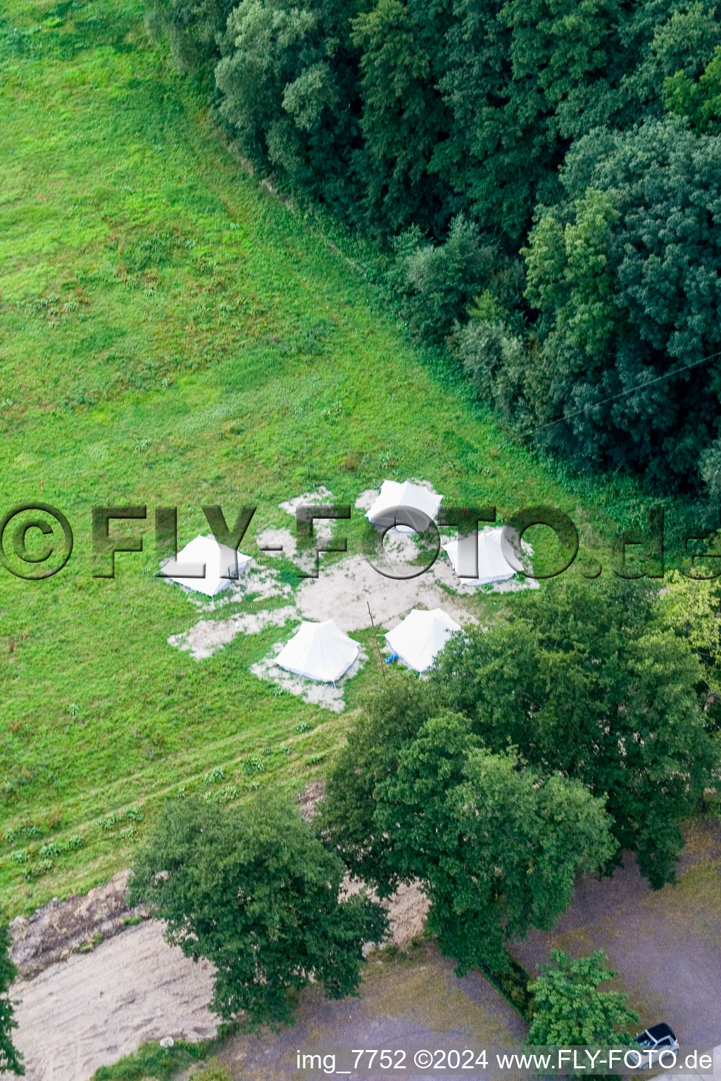 Giant zip line, Fun-Forest camp in Kandel in the state Rhineland-Palatinate, Germany from above