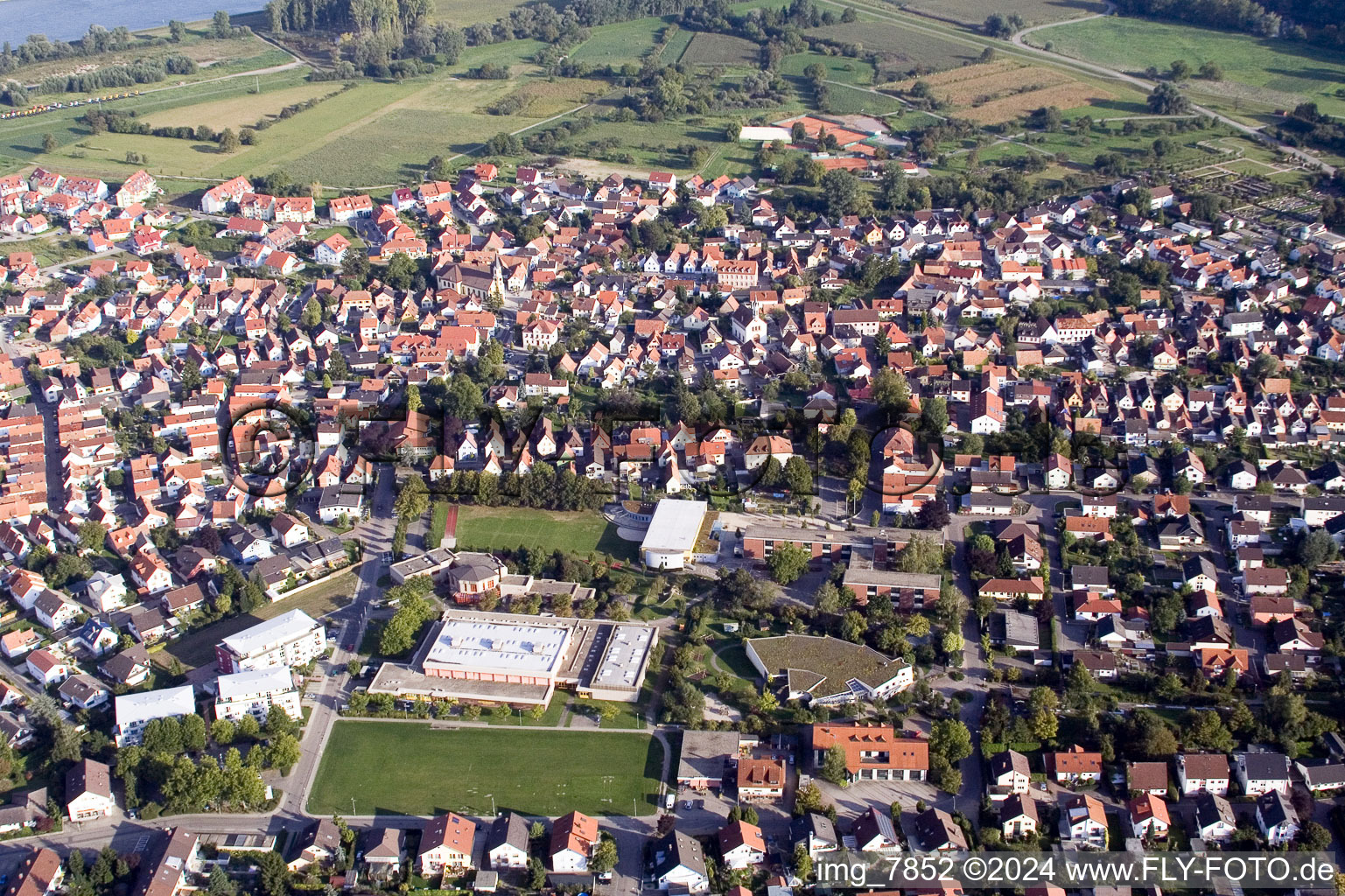 Drone recording of District Maximiliansau in Wörth am Rhein in the state Rhineland-Palatinate, Germany