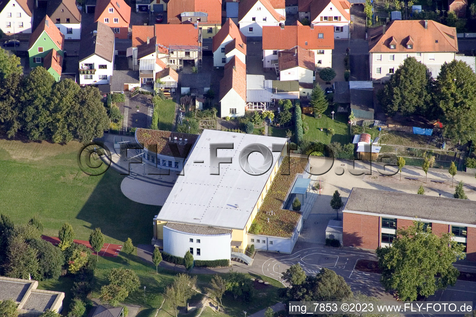Drone image of District Maximiliansau in Wörth am Rhein in the state Rhineland-Palatinate, Germany