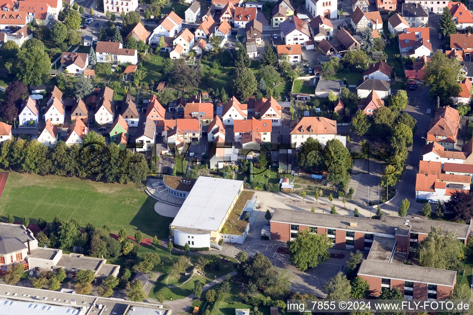 District Maximiliansau in Wörth am Rhein in the state Rhineland-Palatinate, Germany from the drone perspective