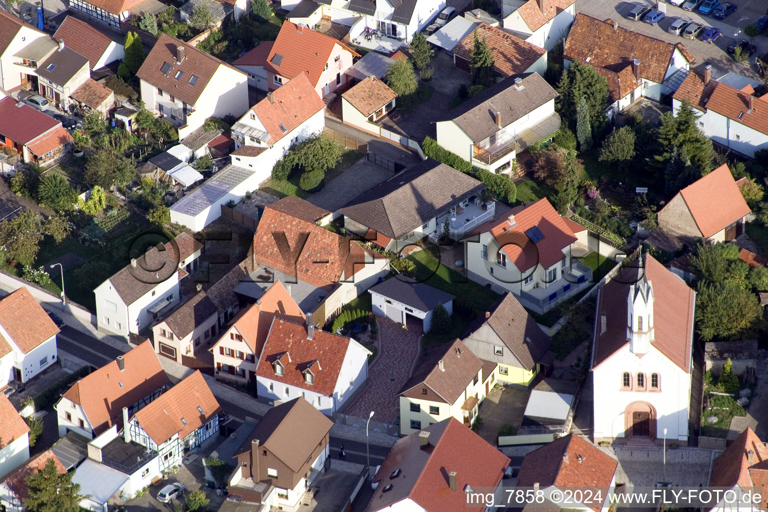 District Maximiliansau in Wörth am Rhein in the state Rhineland-Palatinate, Germany seen from a drone