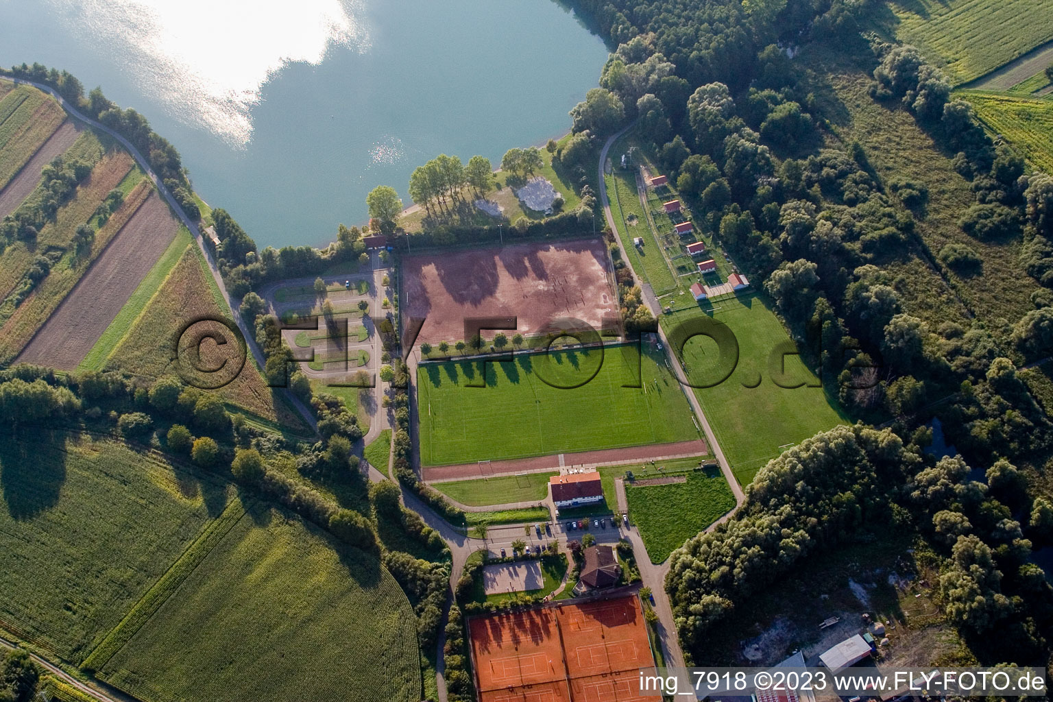 Sports fields in Neuburg in the state Rhineland-Palatinate, Germany