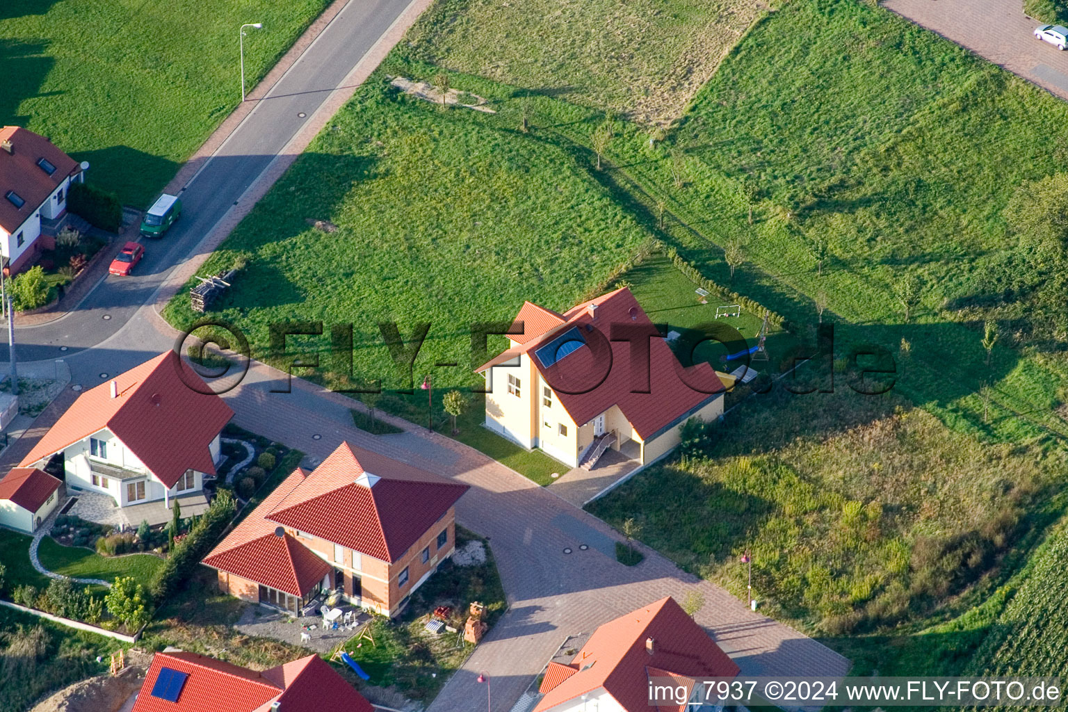 District Neuburg in Neuburg am Rhein in the state Rhineland-Palatinate, Germany seen from a drone