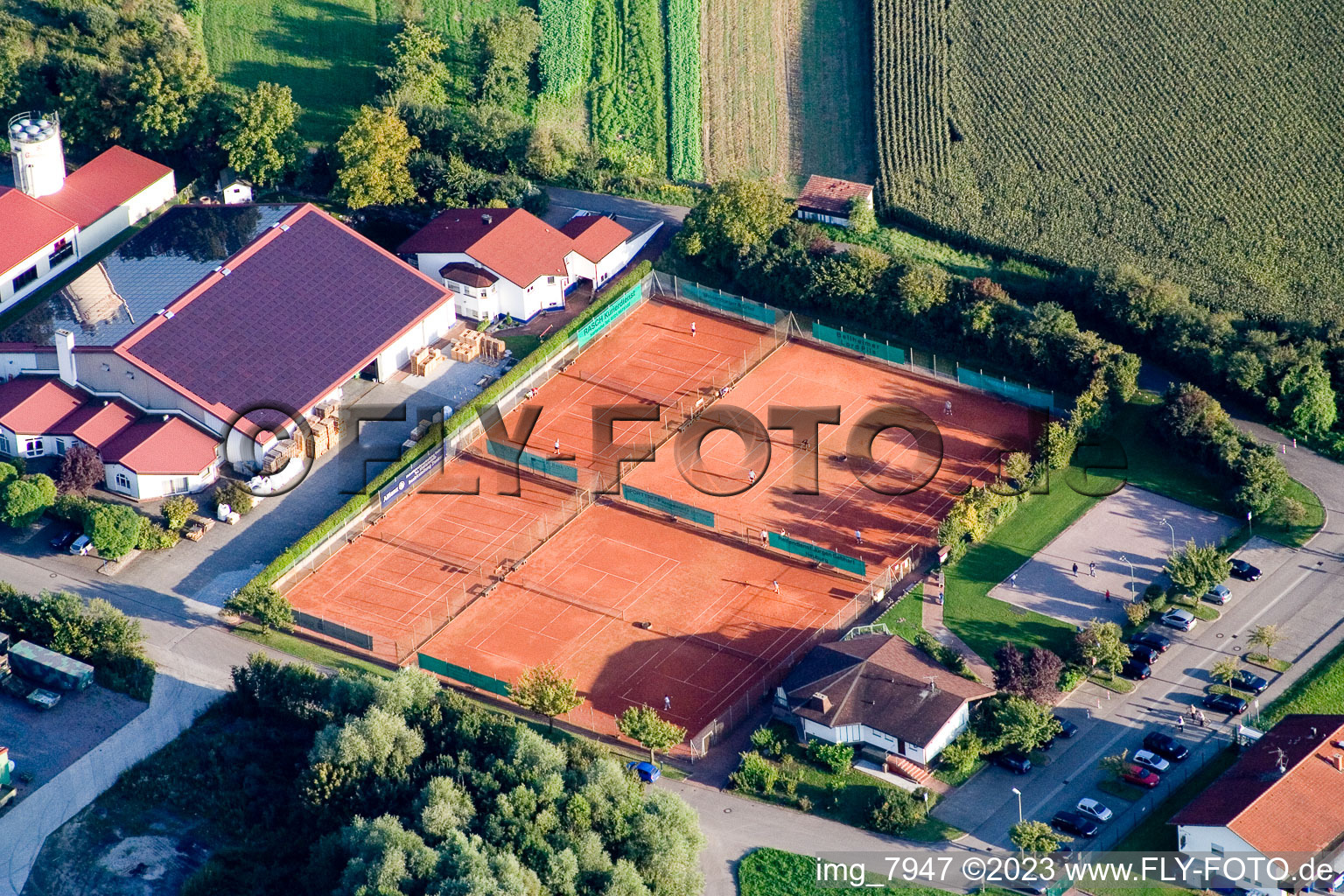 Aerial photograpy of Tennis club in Neuburg in the state Rhineland-Palatinate, Germany