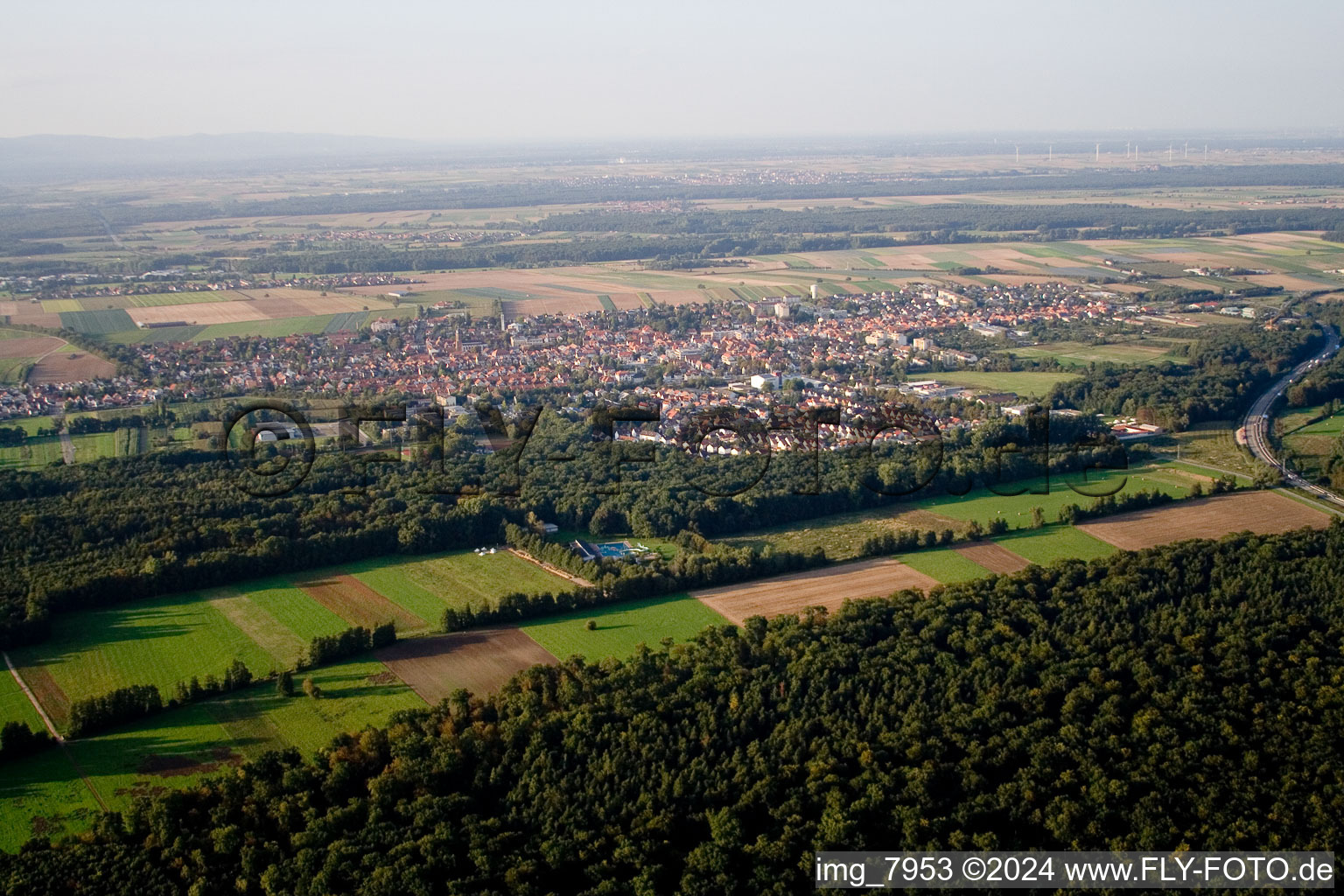 From the southwest in Kandel in the state Rhineland-Palatinate, Germany from a drone