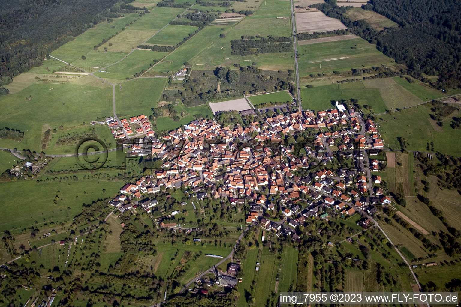 Aerial photograpy of District Büchelberg in Wörth am Rhein in the state Rhineland-Palatinate, Germany