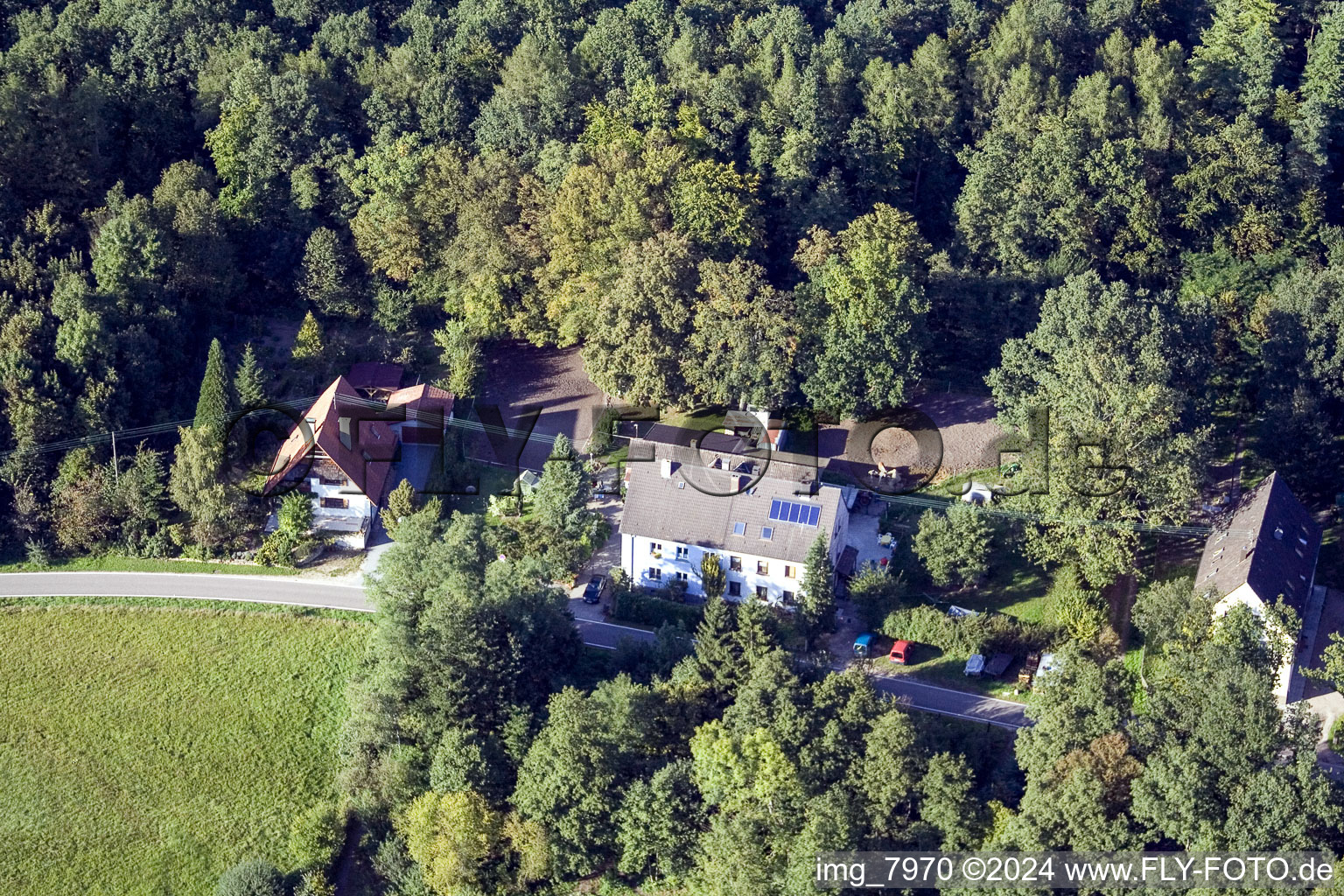 Aerial photograpy of Bienwaldmühle in the state Rhineland-Palatinate, Germany