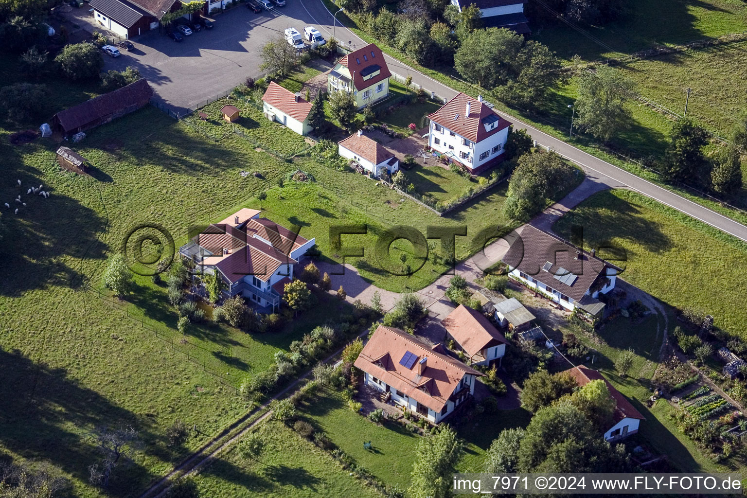 Oblique view of Bienwaldmühle in the state Rhineland-Palatinate, Germany