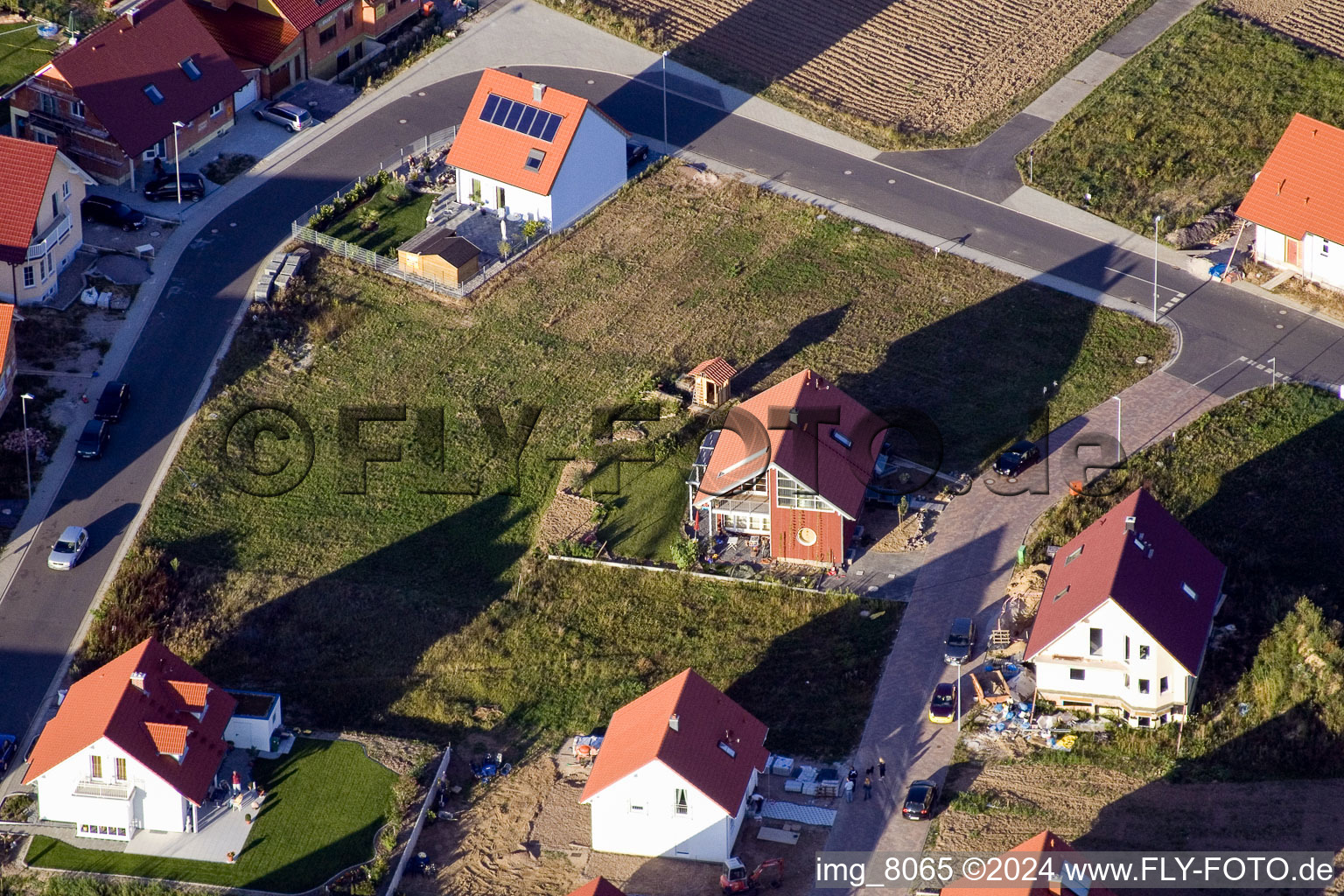 Oblique view of New development area in the district Schaidt in Wörth am Rhein in the state Rhineland-Palatinate, Germany