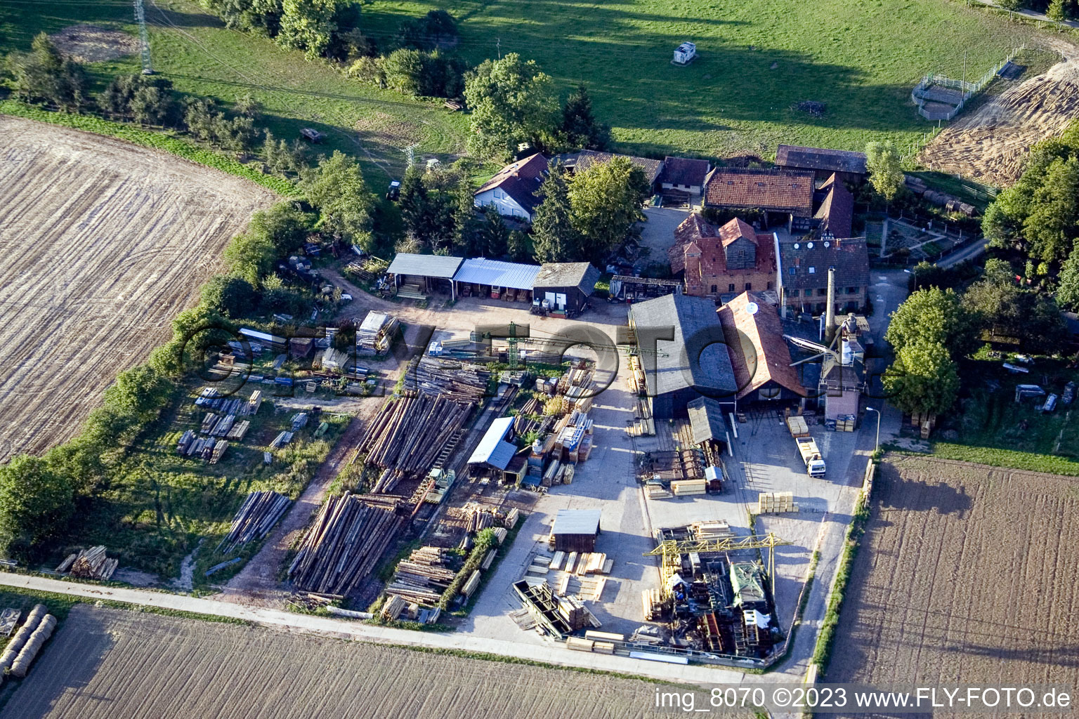 Aerial view of Schaidter Mill (Orth sawmill) in the district Schaidt in Wörth am Rhein in the state Rhineland-Palatinate, Germany