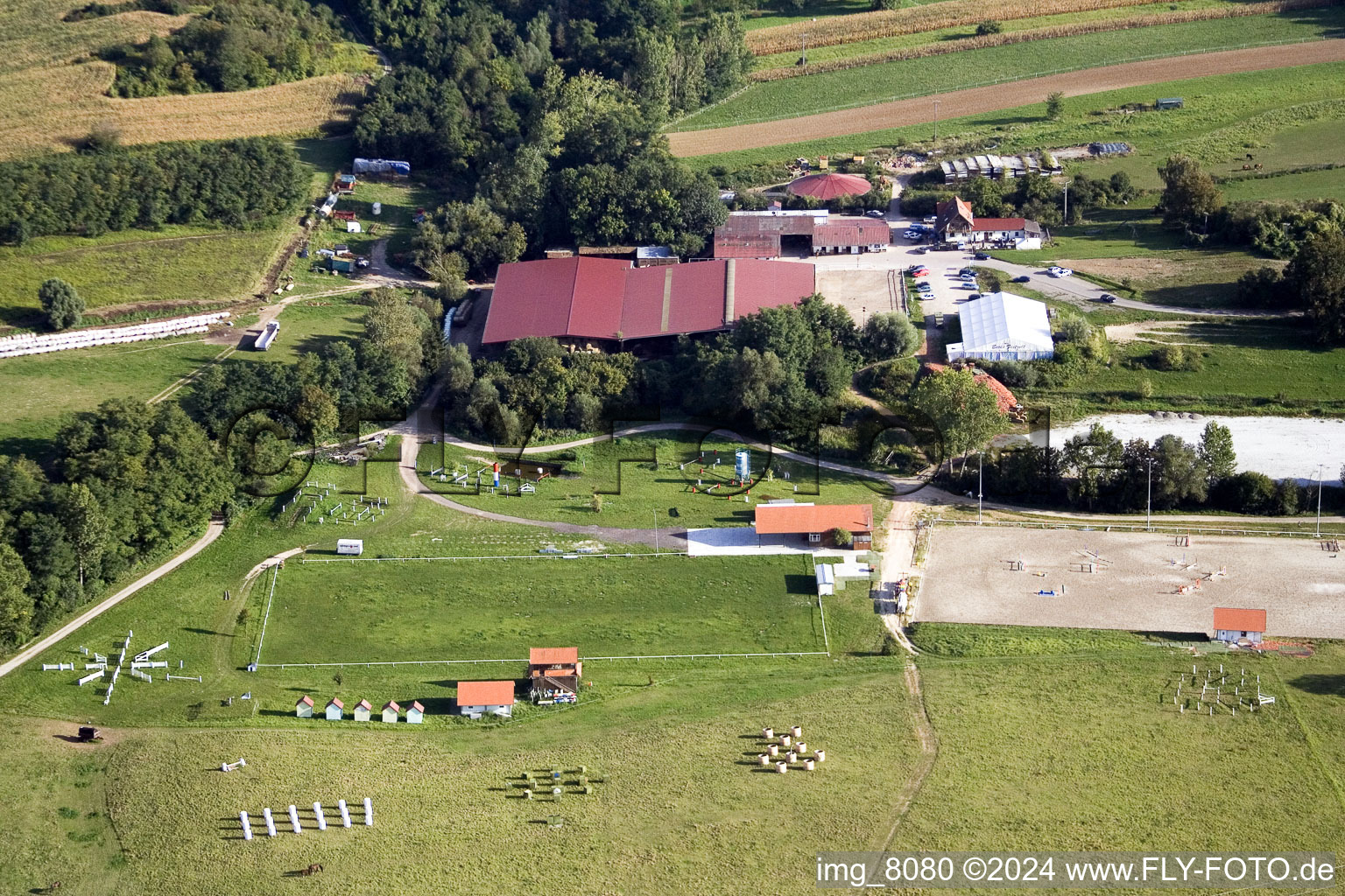 Aerial photograpy of Riding stable in Neewiller-près-Lauterbourg in the state Bas-Rhin, France