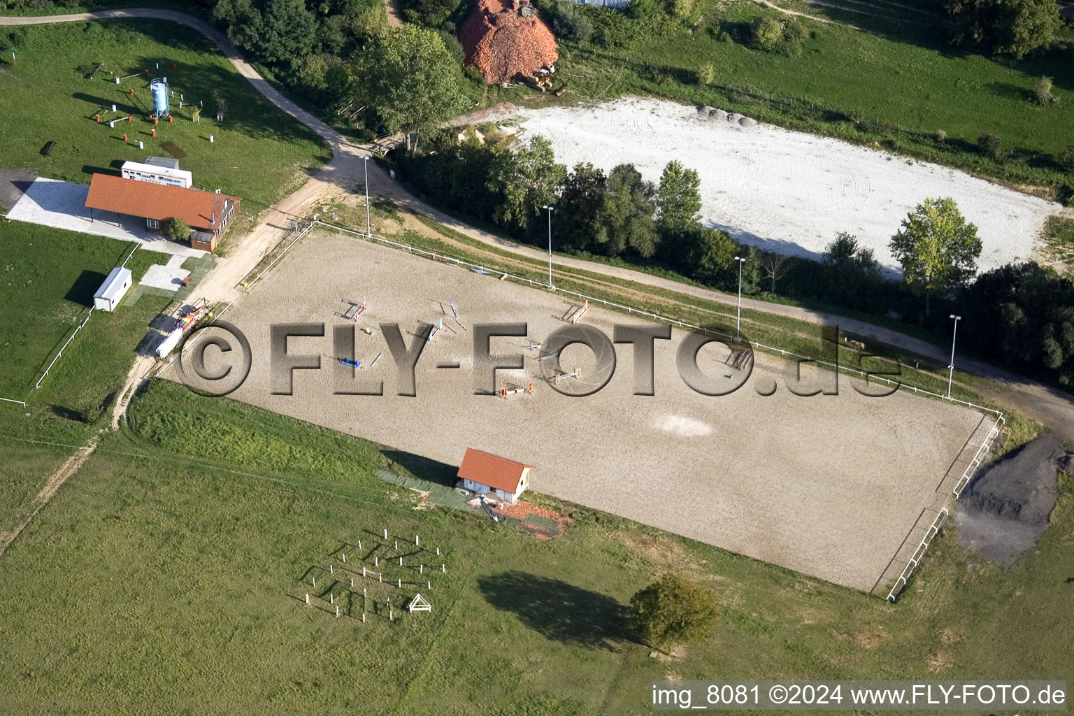 Oblique view of Riding stable in Neewiller-près-Lauterbourg in the state Bas-Rhin, France