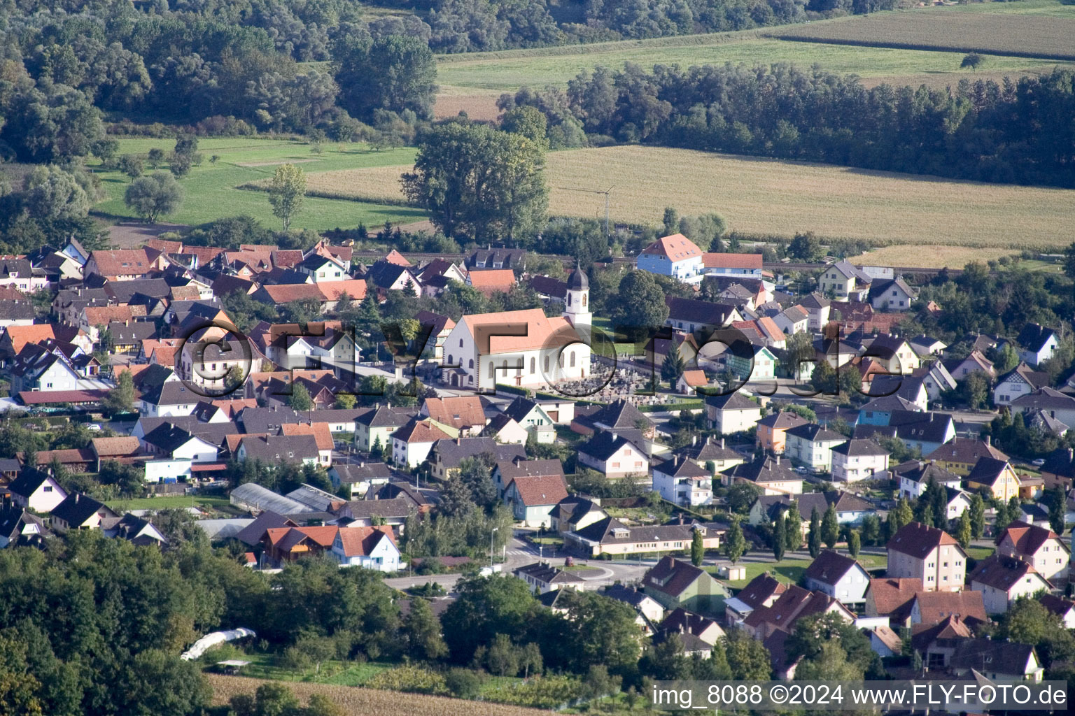 Aerial view of From the west in Mothern in the state Bas-Rhin, France