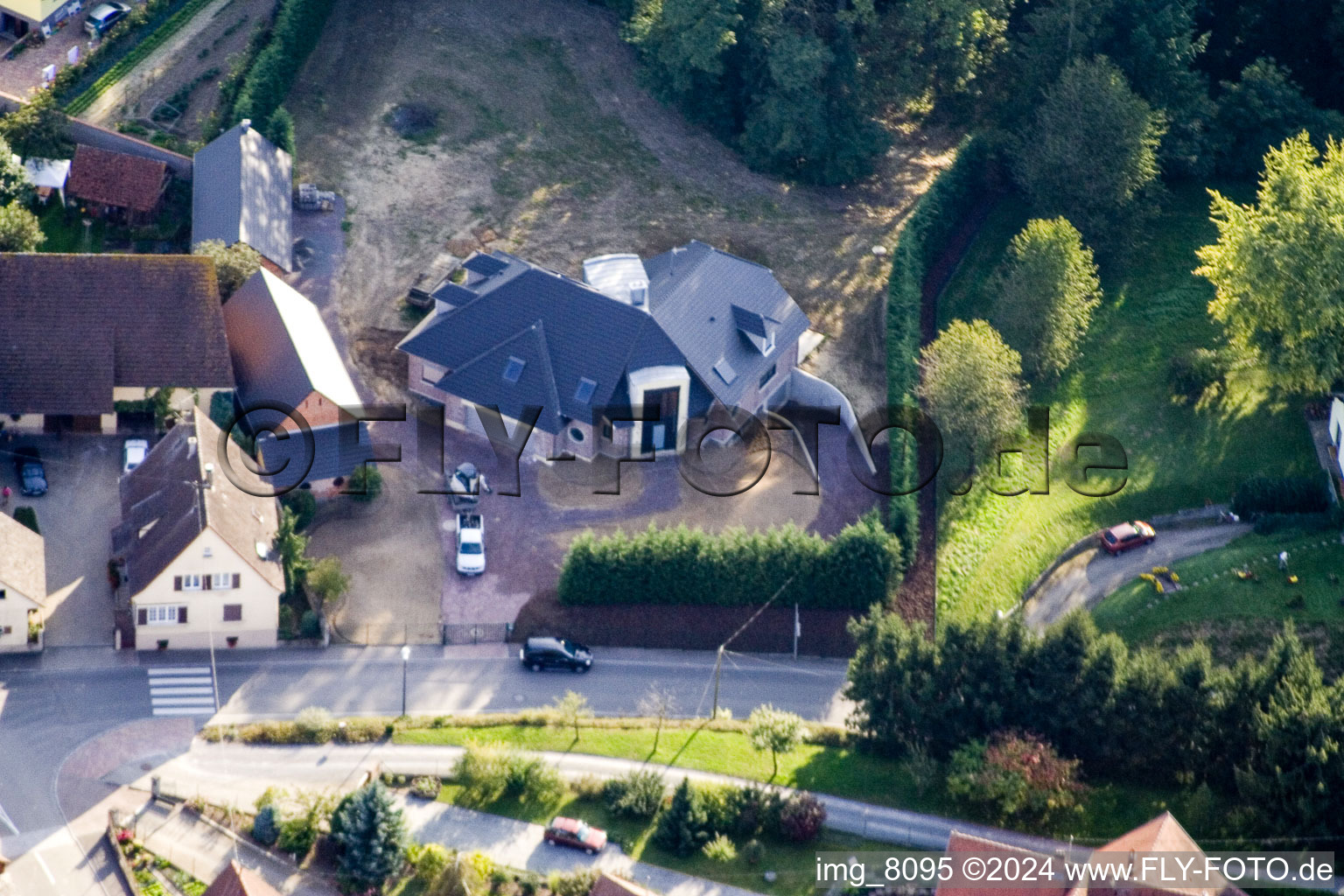 Aerial view of Schaffhausen pres Seltz in Schaffhouse-près-Seltz in the state Bas-Rhin, France