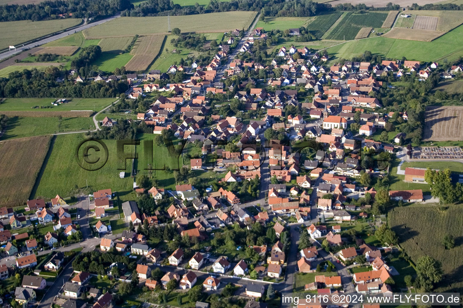 Rountzenheim in the state Bas-Rhin, France from the drone perspective