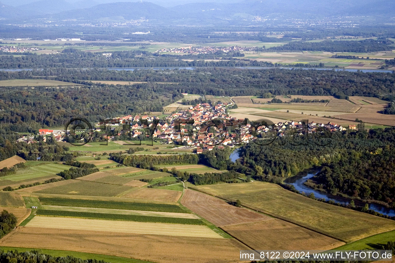 Dalhunden in the state Bas-Rhin, France viewn from the air