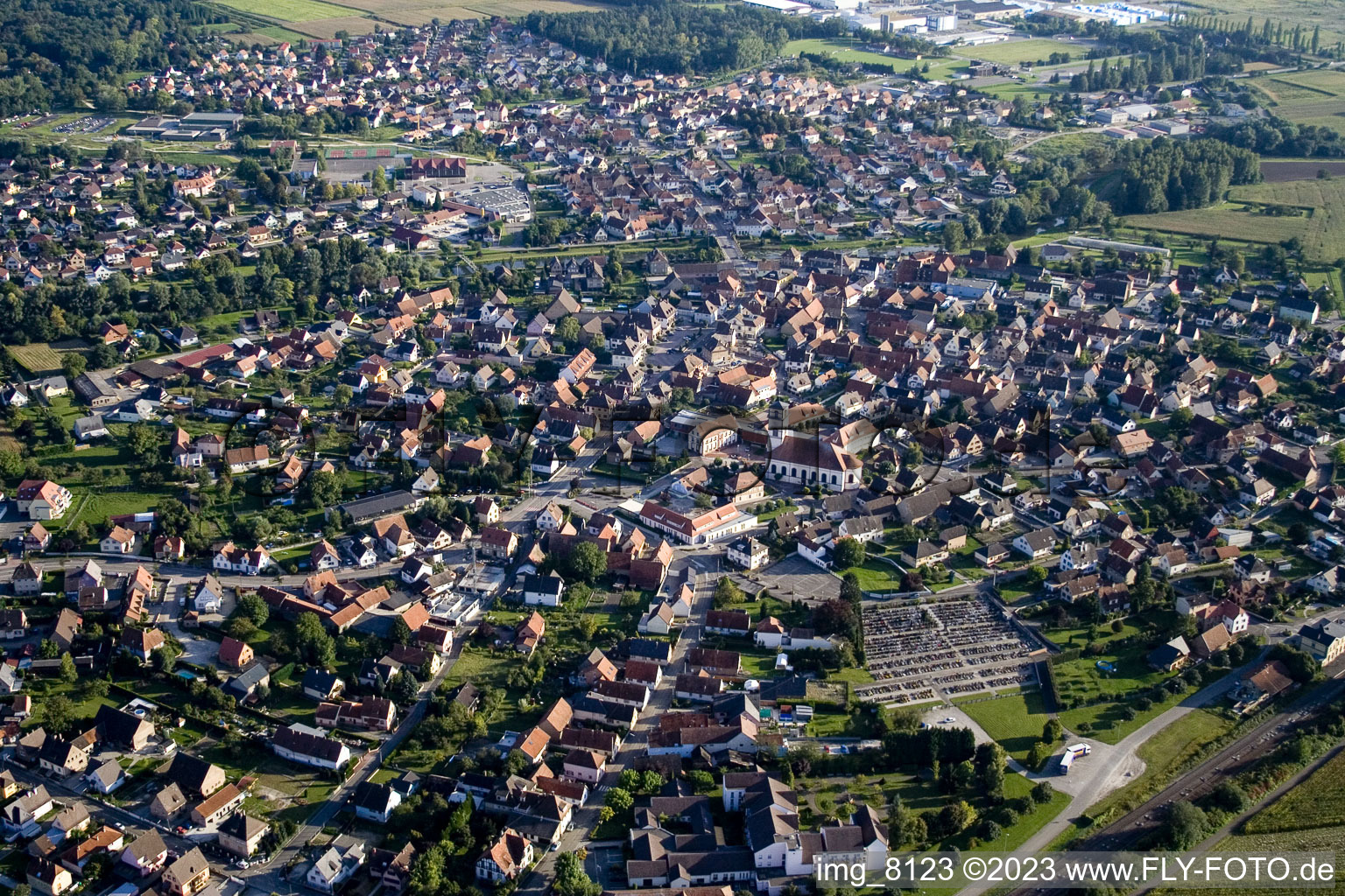 Drusenheim in the state Bas-Rhin, France out of the air