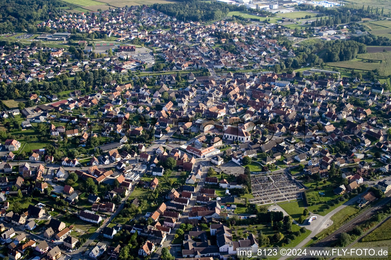 Drusenheim in the state Bas-Rhin, France out of the air