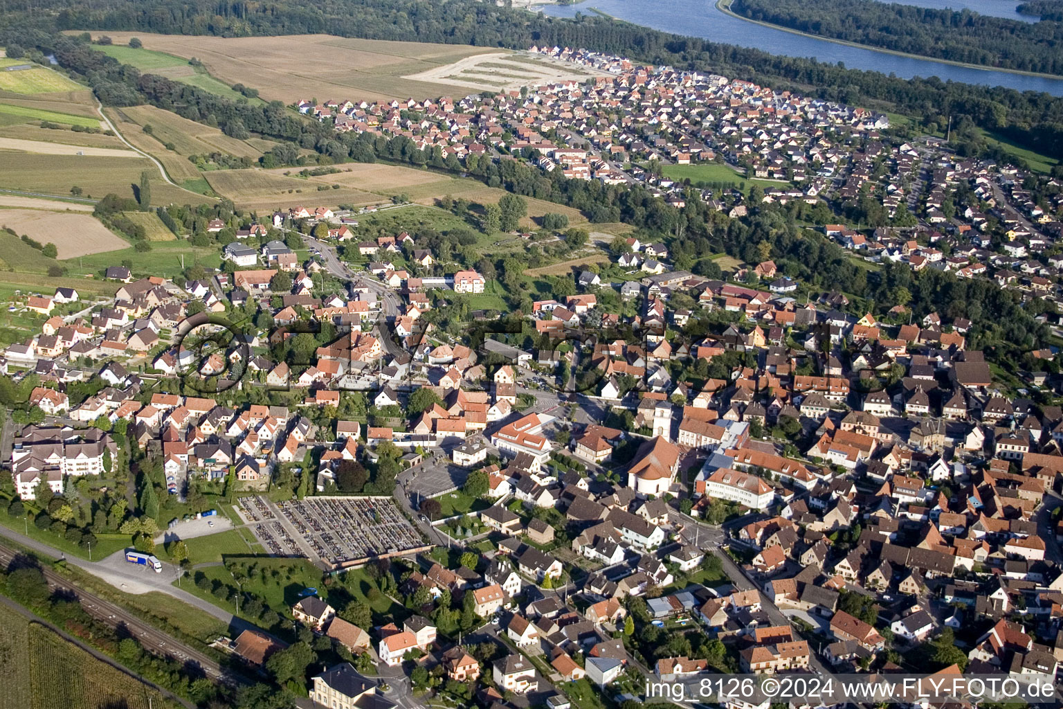 Drusenheim in the state Bas-Rhin, France from the plane