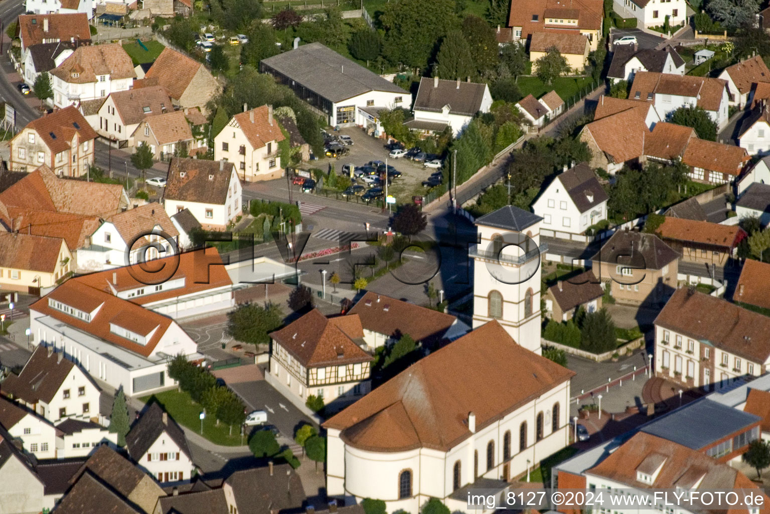 Bird's eye view of Drusenheim in the state Bas-Rhin, France