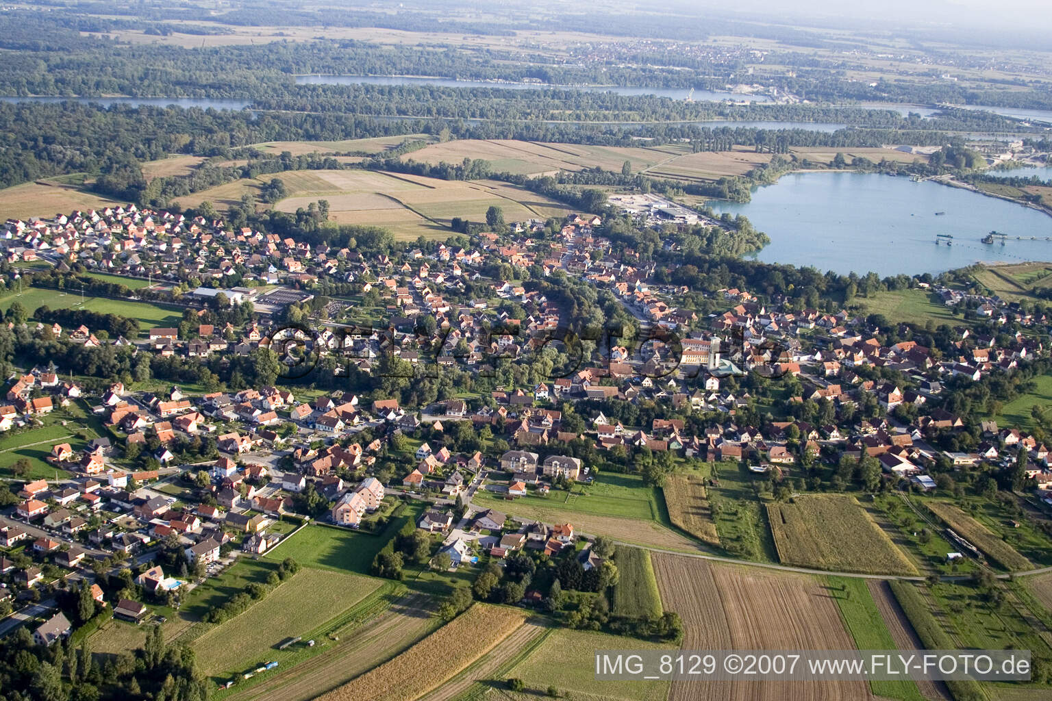 Offendorf in the state Bas-Rhin, France seen from a drone