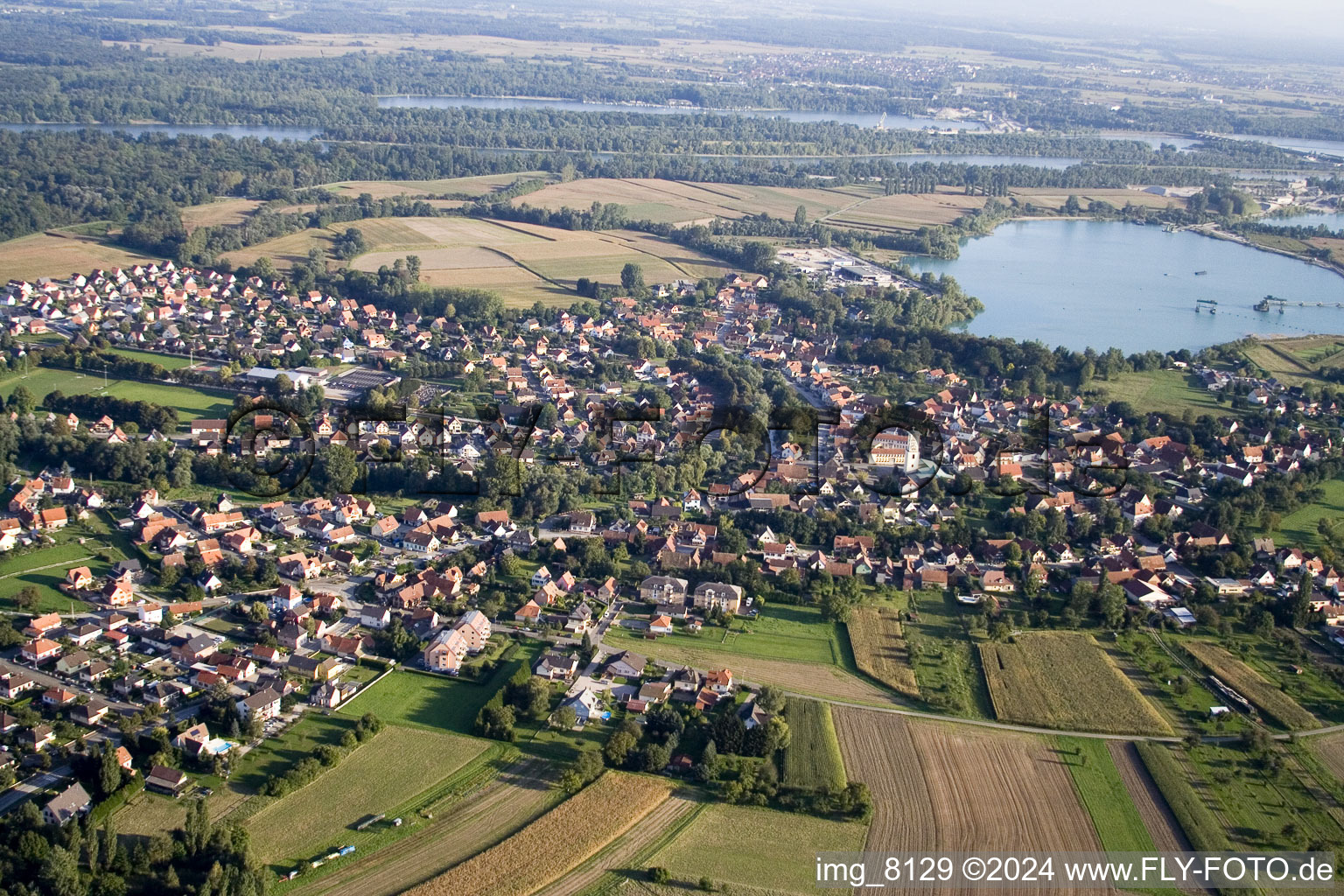 Offendorf in the state Bas-Rhin, France seen from a drone