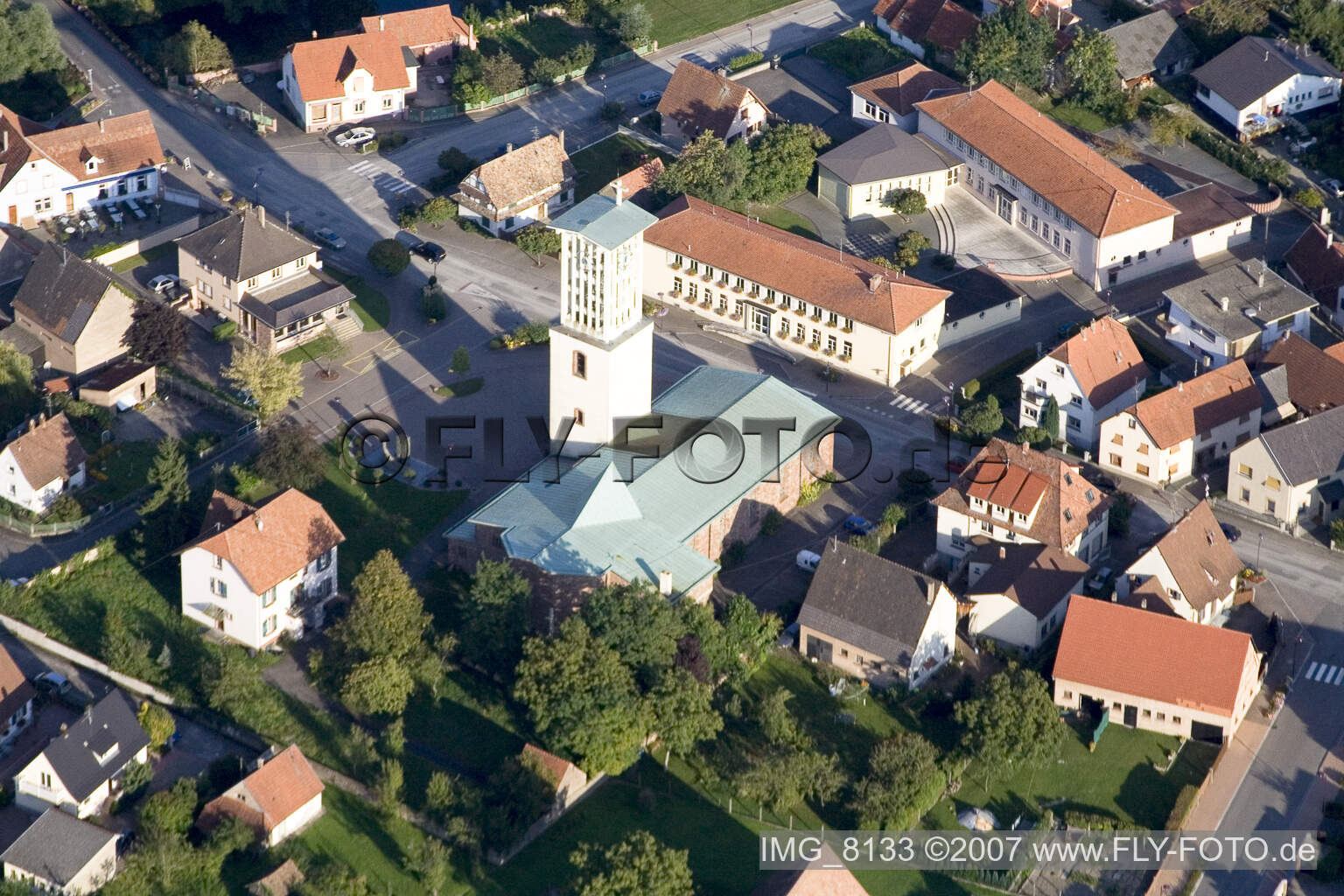 Offendorf in the state Bas-Rhin, France from above