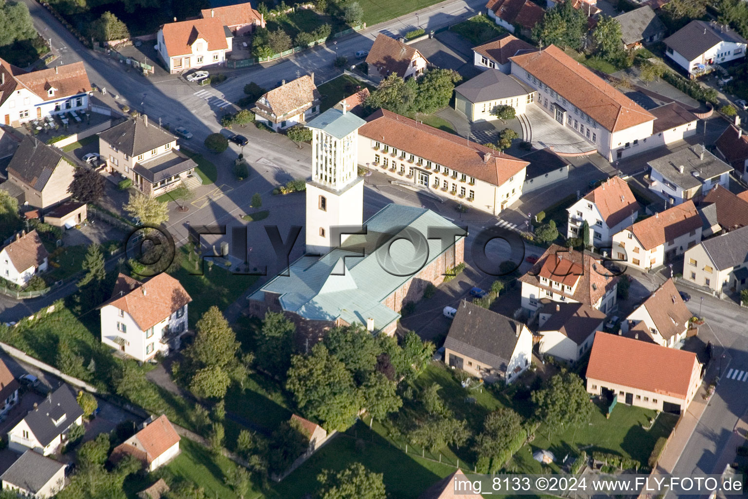 Offendorf in the state Bas-Rhin, France from above