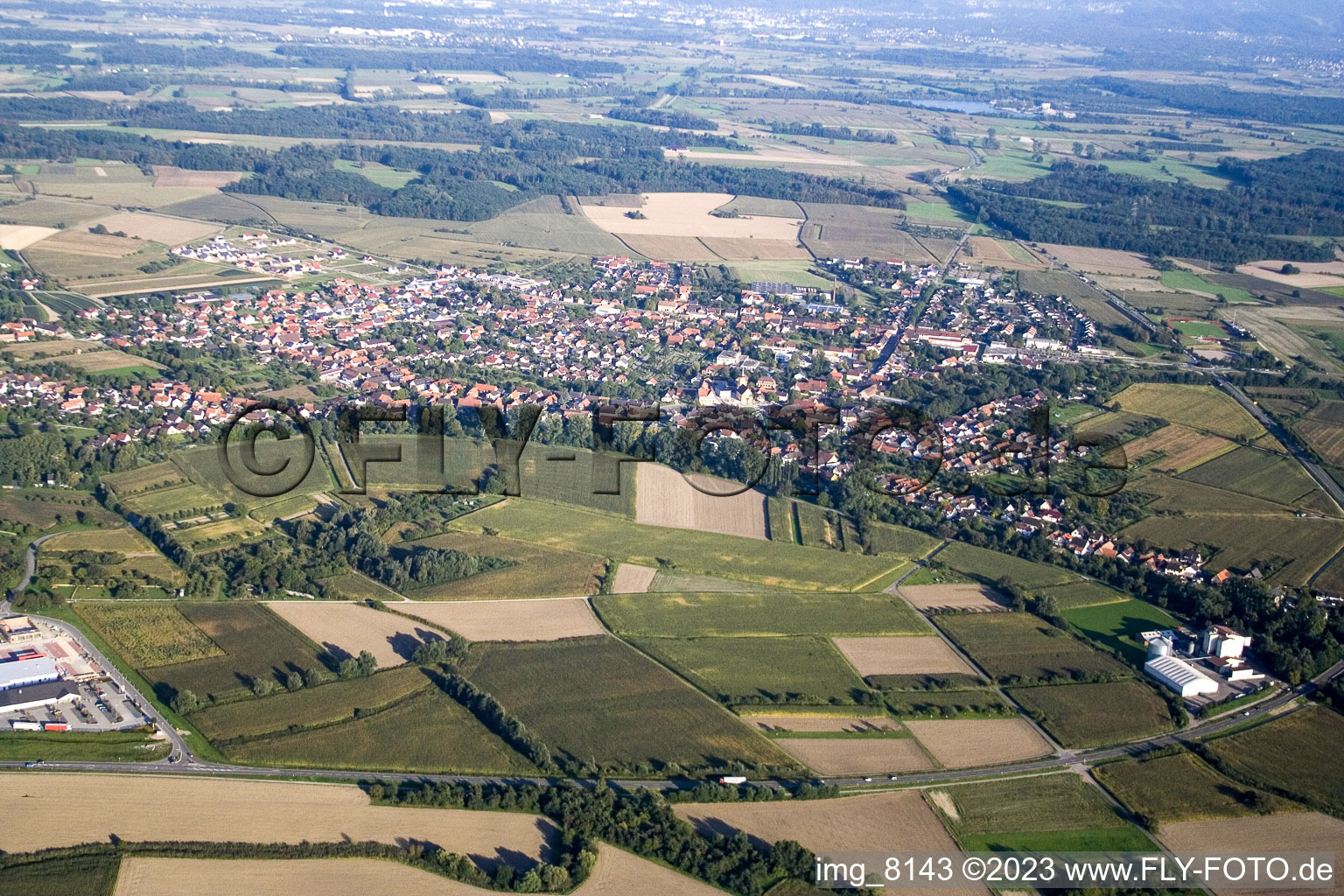 District Freistett in Rheinau in the state Baden-Wuerttemberg, Germany out of the air