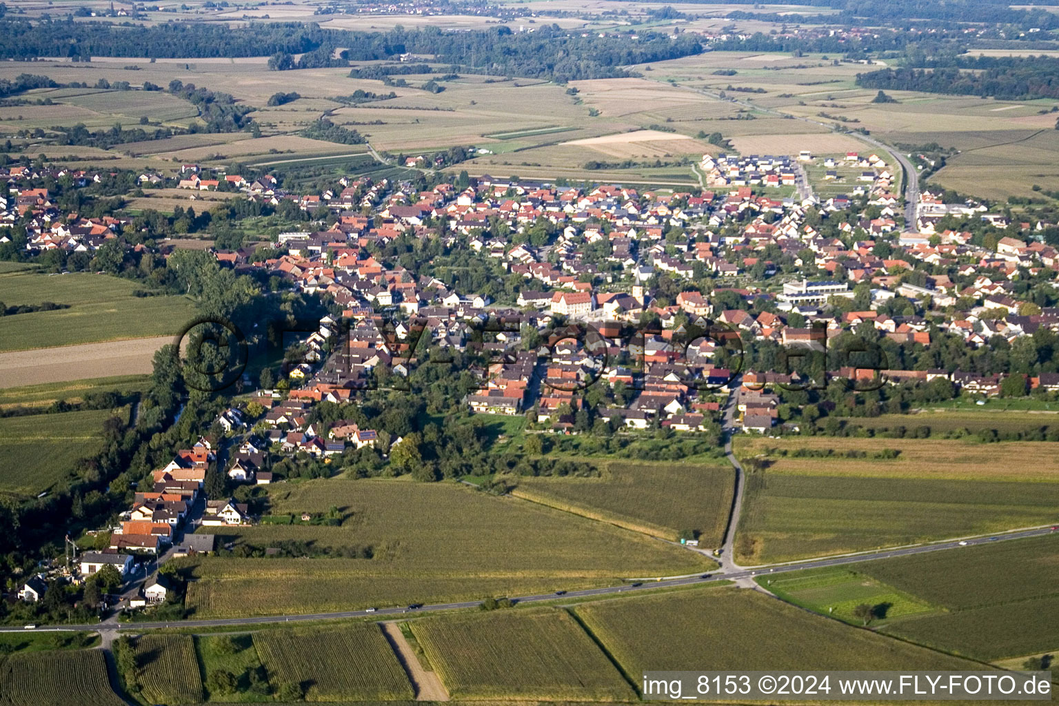 District Freistett in Rheinau in the state Baden-Wuerttemberg, Germany seen from above