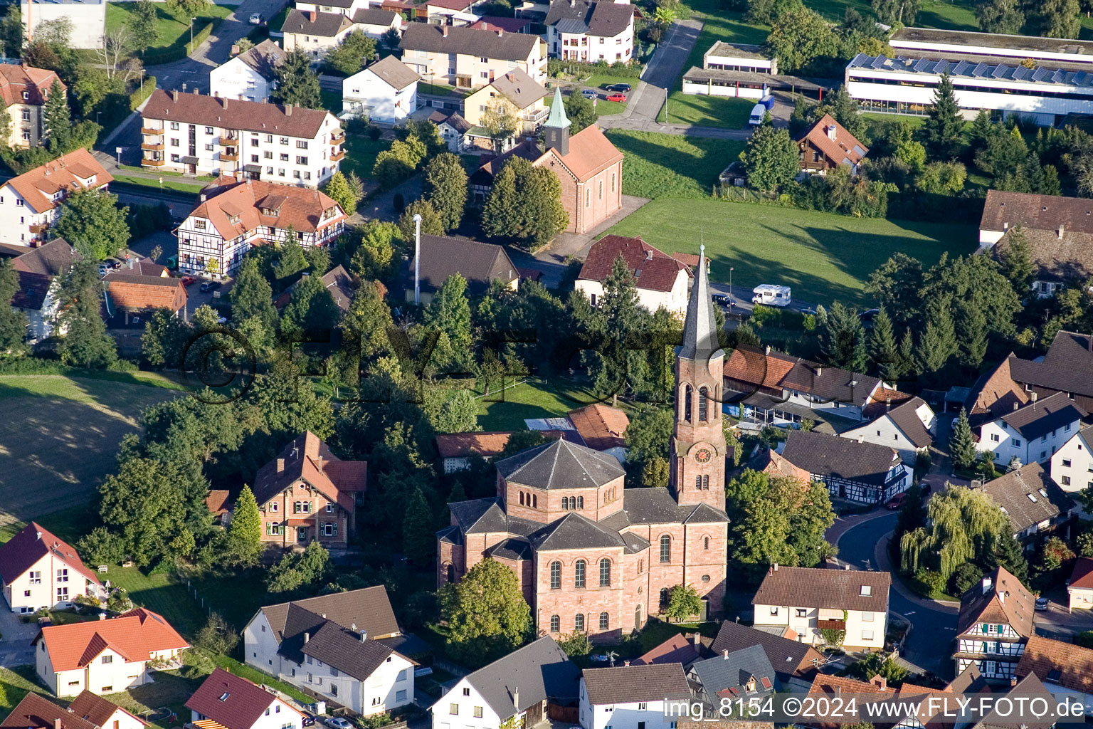 District Rheinbischofsheim in Rheinau in the state Baden-Wuerttemberg, Germany from the plane