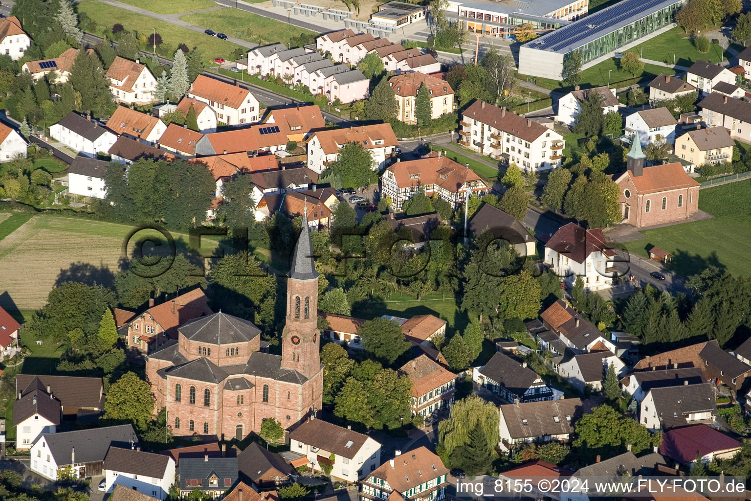 Bird's eye view of District Rheinbischofsheim in Rheinau in the state Baden-Wuerttemberg, Germany