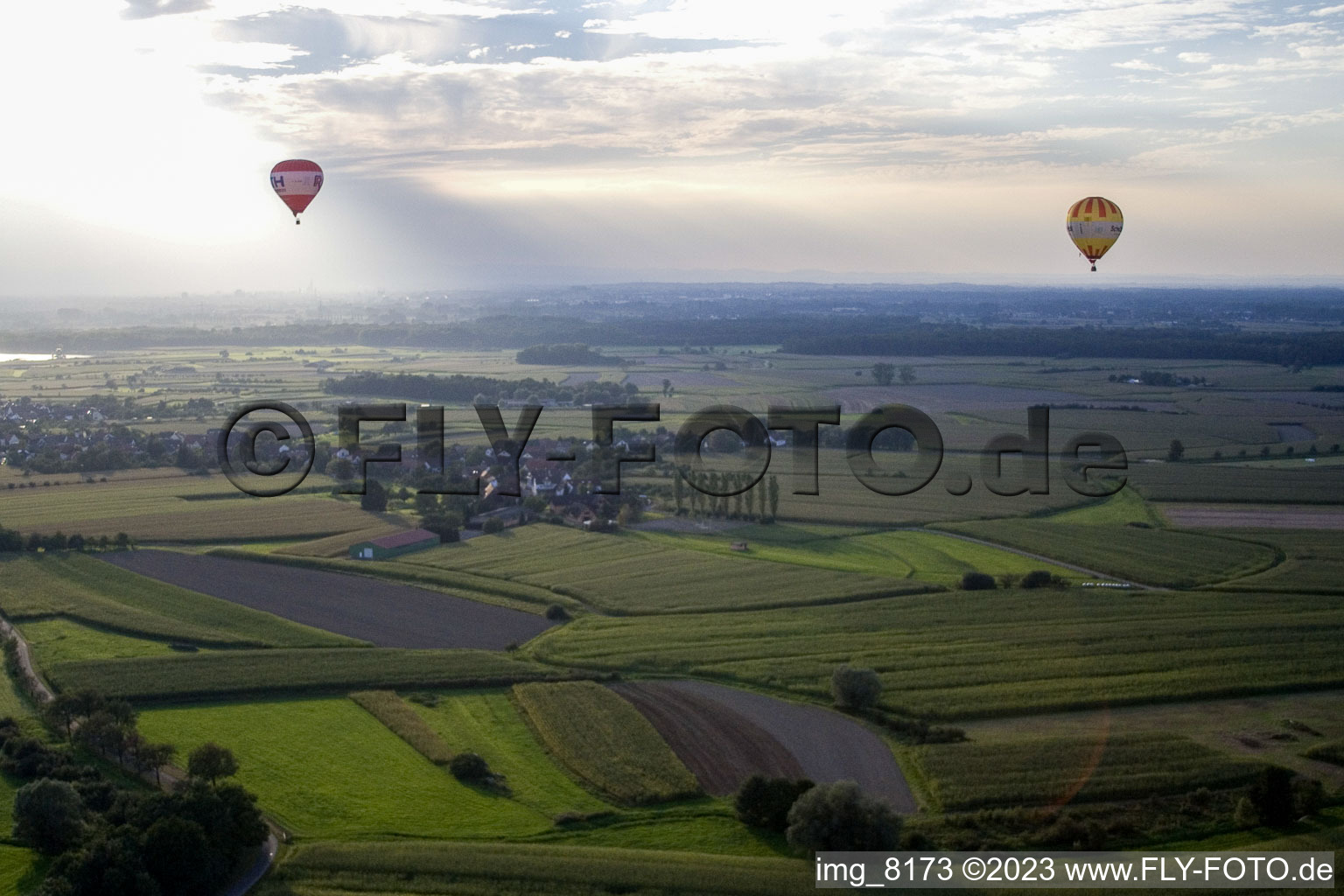 Aerial photograpy of Balloon launch at Legelshurst in Legelshurst in the state Baden-Wuerttemberg, Germany