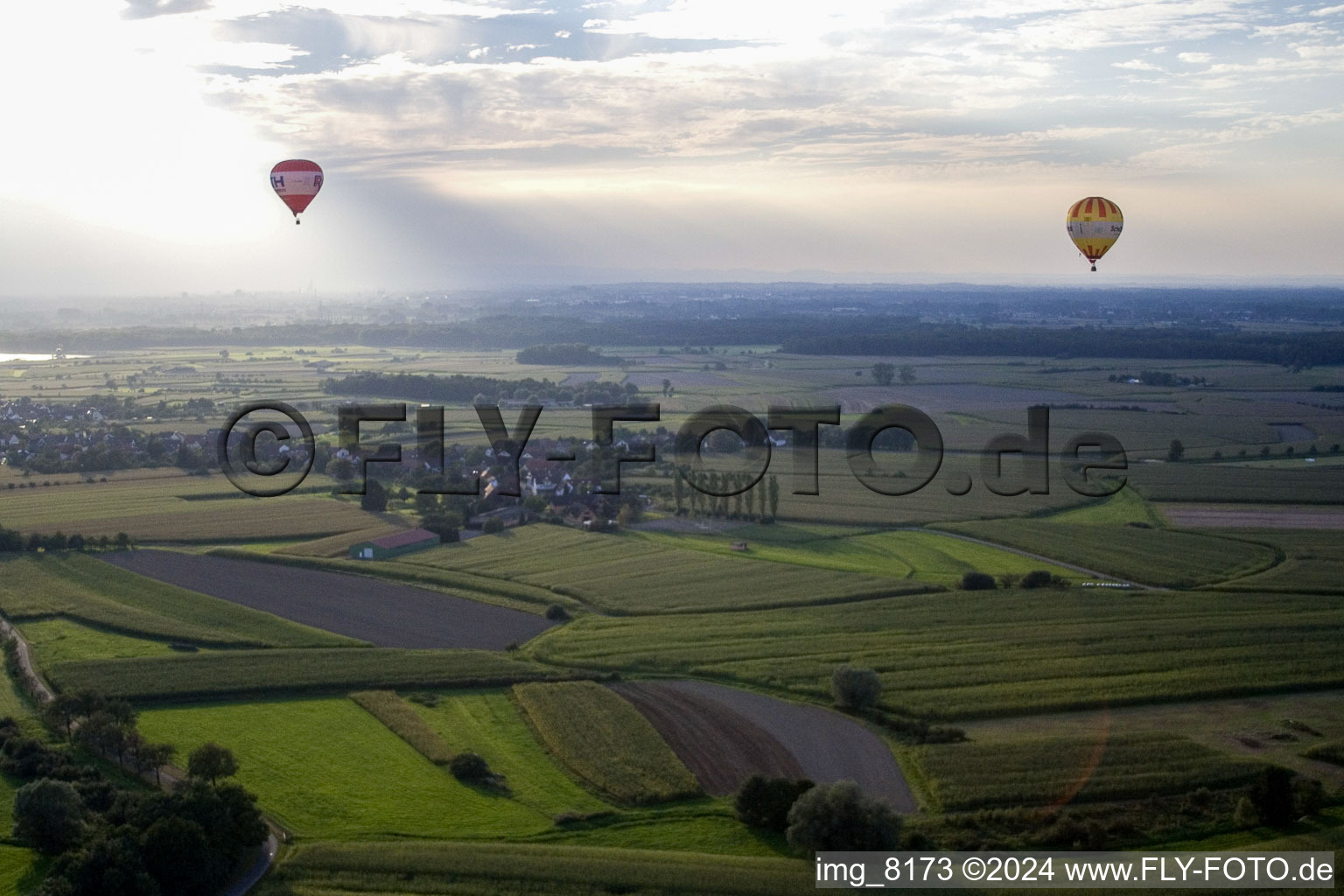 Aerial photograpy of Balloon launch at Legelshurst in the district Legelshurst in Willstätt in the state Baden-Wuerttemberg, Germany