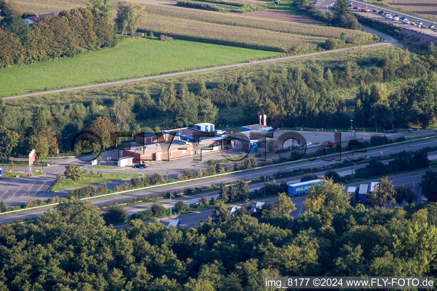 Motorway service area Renchtal on the edge of the course of BAB highway A5 in Appenweier in the state Baden-Wurttemberg