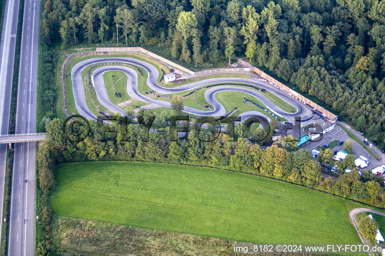 Aerial view of Racetrack racecourse Gocart Bahn des RMSV Urloffen e.V. in Appenweier in the state Baden-Wurttemberg