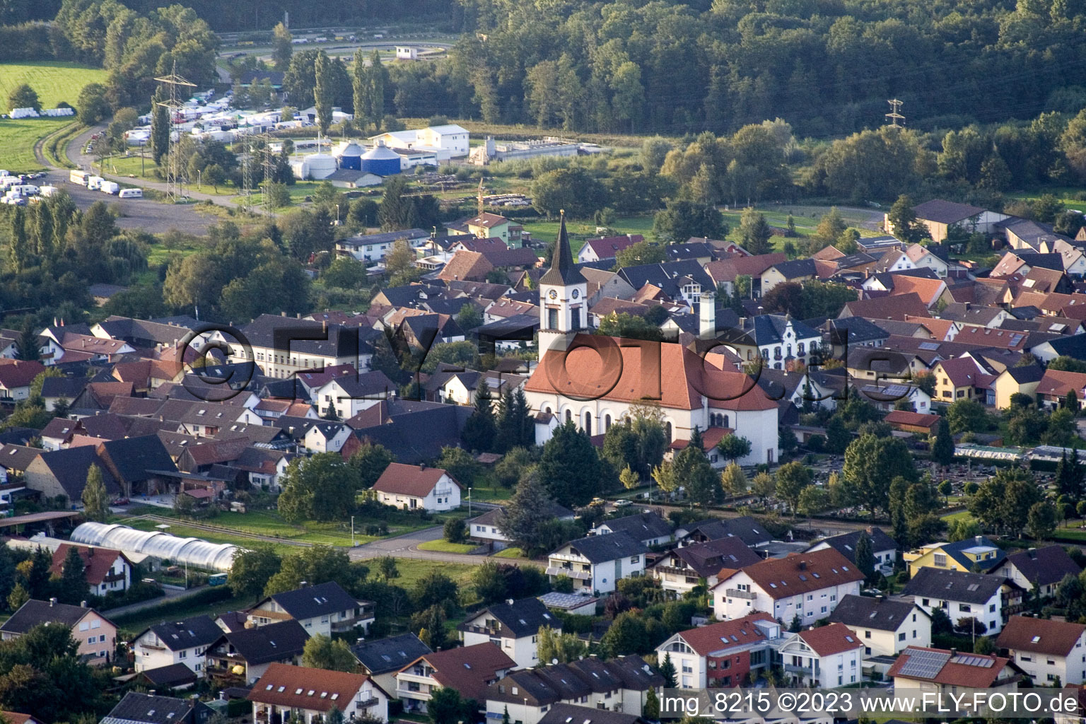 Aerial view of Church in the district Urloffen in Appenweier in the state Baden-Wuerttemberg, Germany