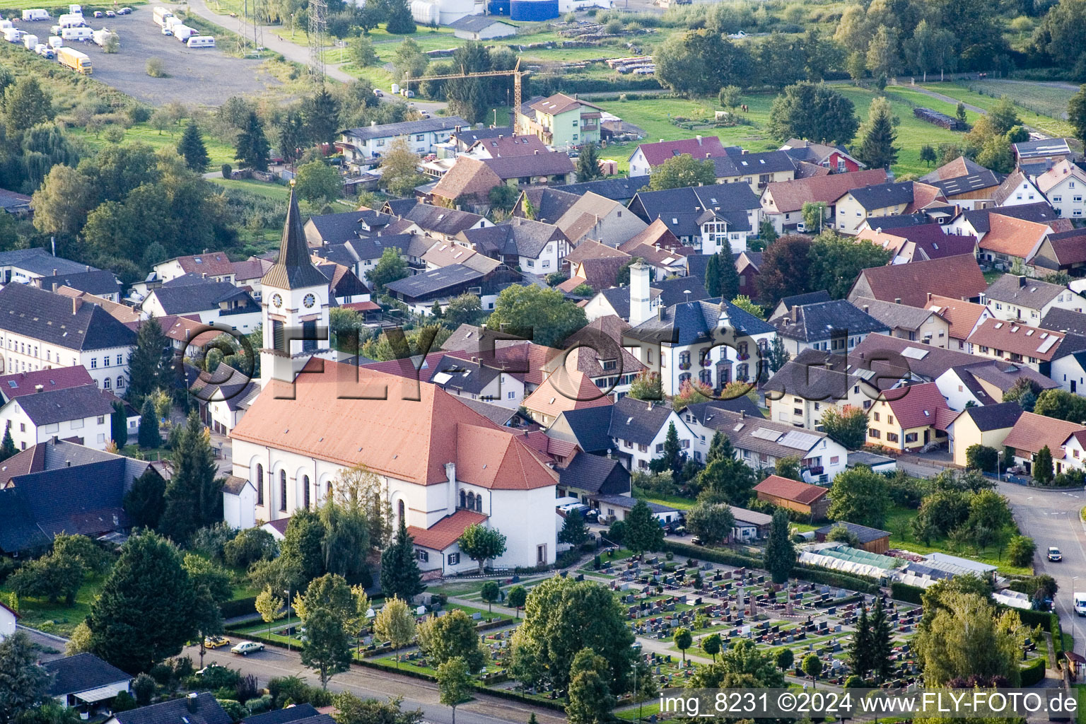 Aerial photograpy of Church in the district Urloffen in Appenweier in the state Baden-Wuerttemberg, Germany