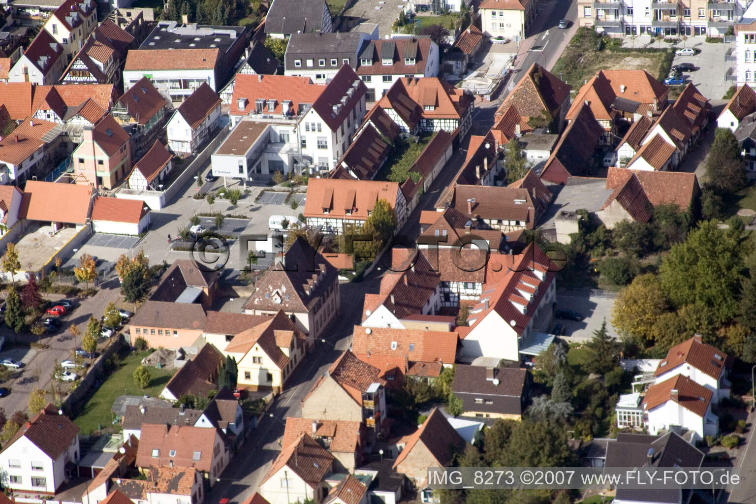 Aerial photograpy of Bahnhofstrasse in Kandel in the state Rhineland-Palatinate, Germany