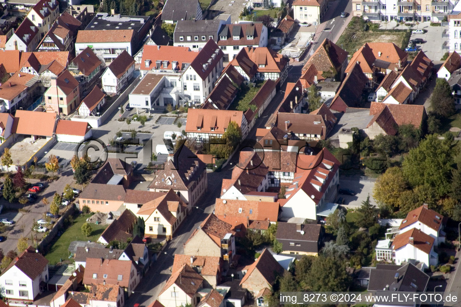 Aerial photograpy of Bahnhofstrasse in Kandel in the state Rhineland-Palatinate, Germany